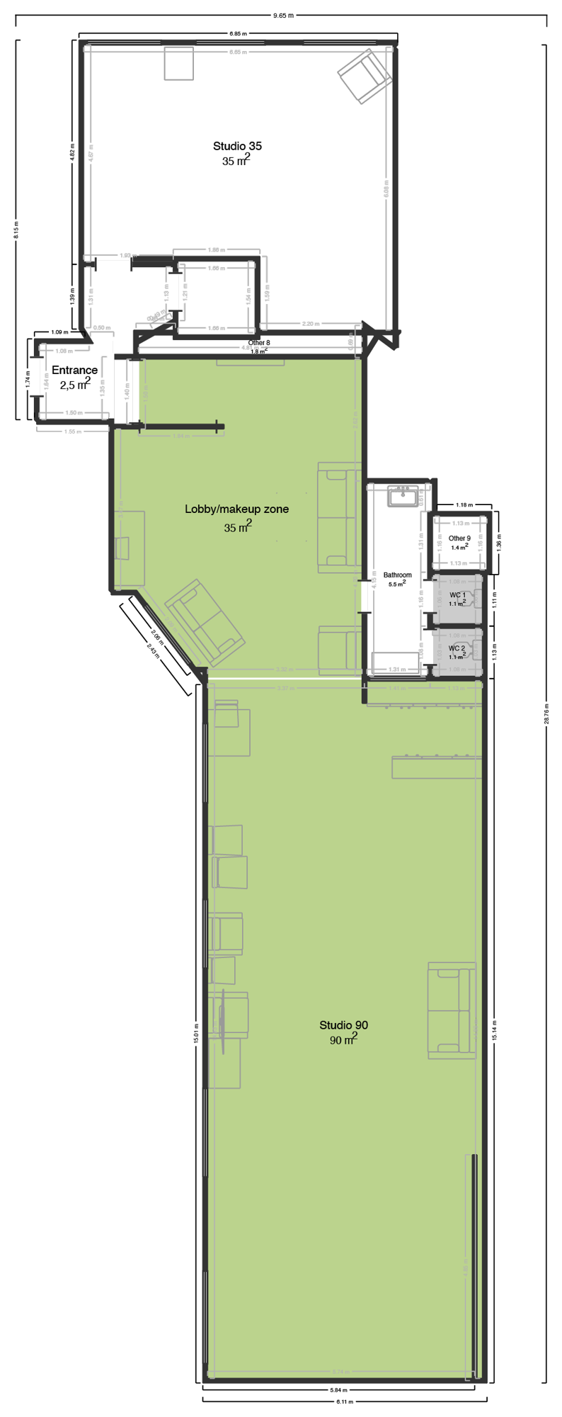 IMAGINE Studio floor plan, Studio 90 highlighted
